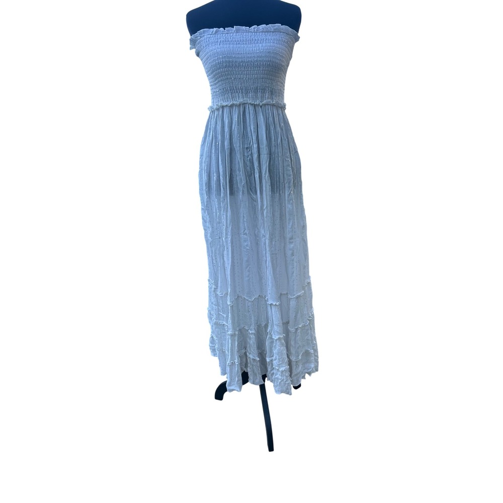 PilyQ White Sequin Smocked Strapless Maxi Dress Resort Boho XS/S - Picture 9 of 10